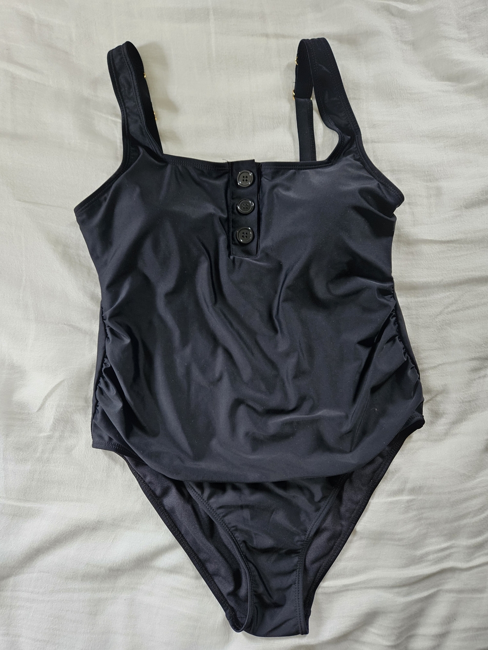 Kindred Bravely Black One-Piece Maternity Swimsuit with Front Buttons